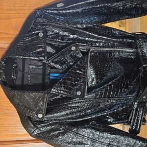 Glossy Black Croc-Embossed Leather Jacket